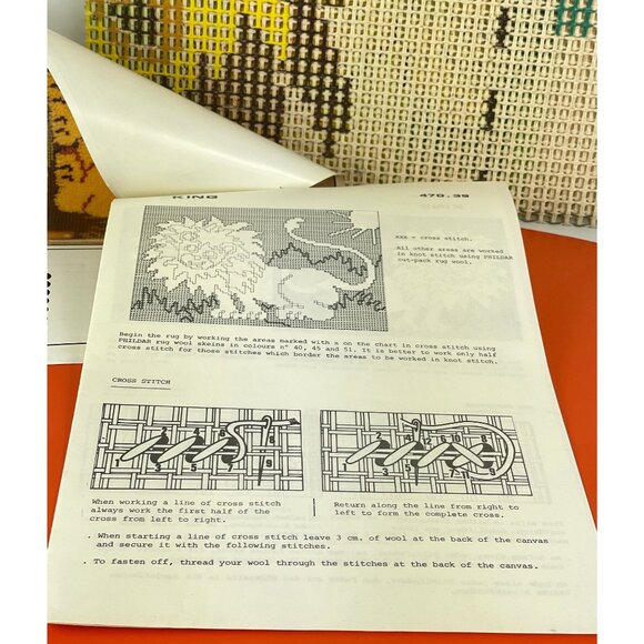 Vintage 70s latch hook canvas, Phildar Canada #47039, "King" Lion pattern - Picture 6 of 7